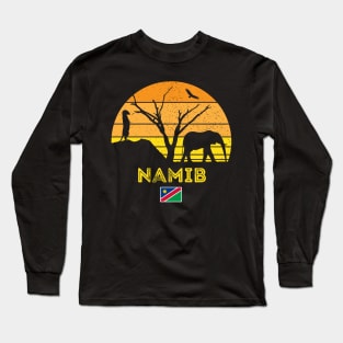 Namib Desert Elephant Safari Vintage Sunset Africa Flag Long Sleeve T-Shirt